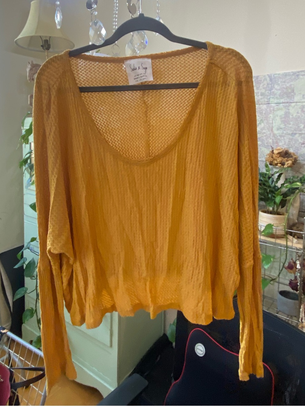Sadie x Sage Mustard Open Knit Oversized Sweater Top Size Large
